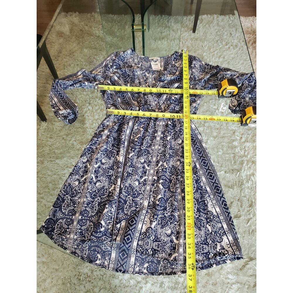 Charlotte Russe Womens Blue White Paisley Long Sleeve V-Neck Knee Length Dress L - Picture 8 of 15
